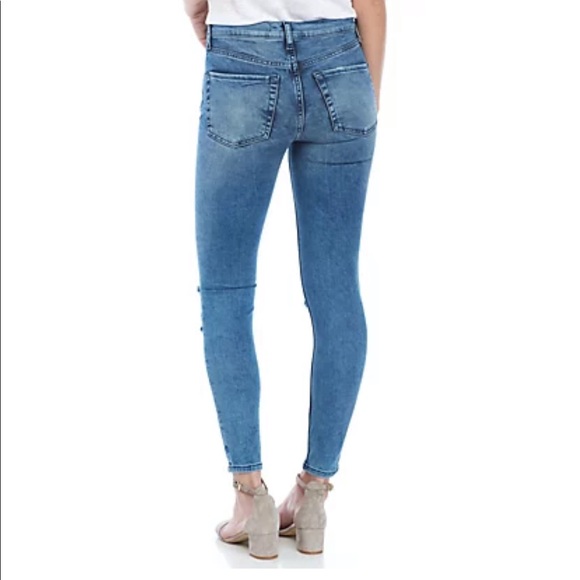 Free People High Rise Turquoise Busted Out Knee Skinny Jean Size 28 Short - Picture 2 of 9